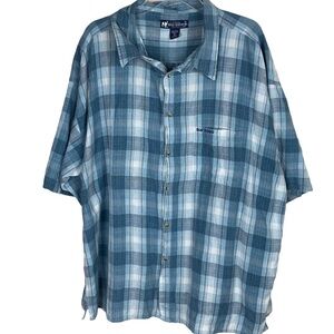 Big Dogs men’s plaid‎ shirt size 4X 100% cotton  button down short sleeve blue